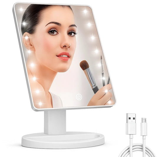 Espejo de Maquillaje Iluminado con Pantalla Táctil y Brillo Ajustable