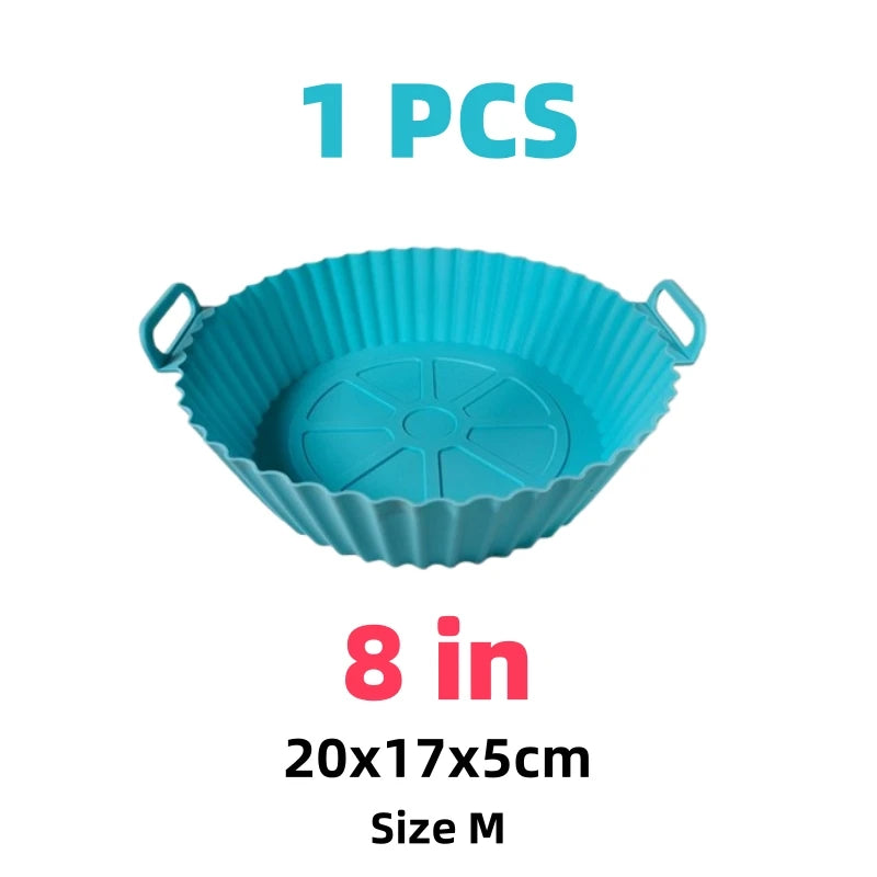 Airfryer-cesta de silicona, bandeja para hornear reutilizable, molde de silicona para freidora de aire, Pizza, pollo frito, cesta, revestimientos para freidora de aire, accesorios