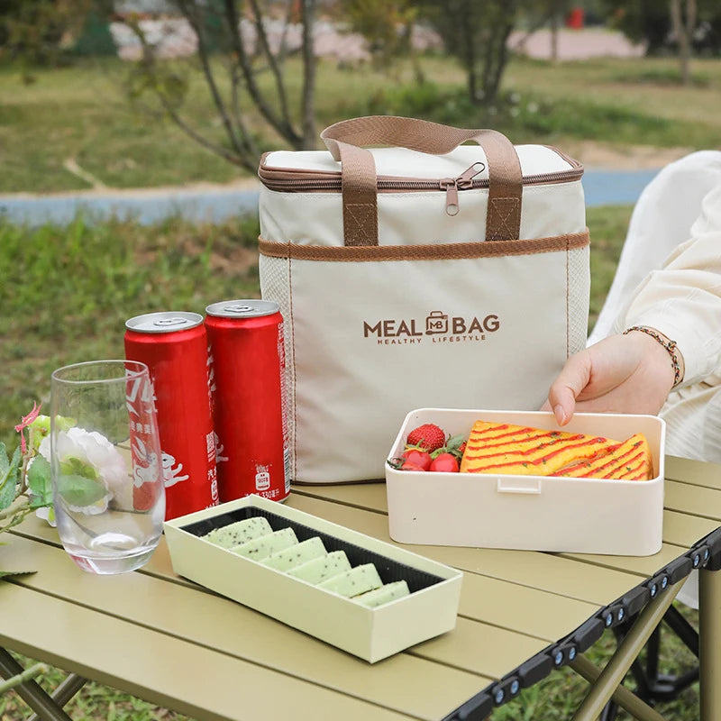 Bolsa de almuerzo portátil, caja aislada para alimentos, caja aislada con correa impermeable para el hombro, bolsa de fiambrera de mano, aluminio fresco DH