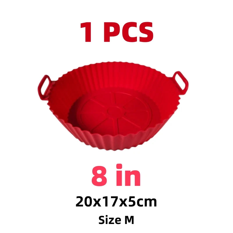 Airfryer-cesta de silicona, bandeja para hornear reutilizable, molde de silicona para freidora de aire, Pizza, pollo frito, cesta, revestimientos para freidora de aire, accesorios