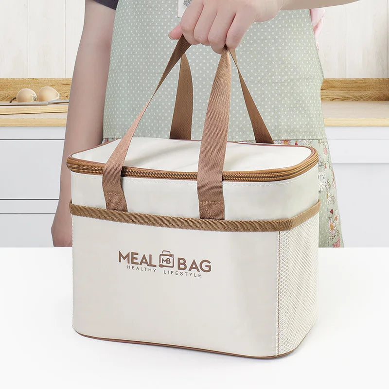 Bolsa de almuerzo portátil, caja aislada para alimentos, caja aislada con correa impermeable para el hombro, bolsa de fiambrera de mano, aluminio fresco DH