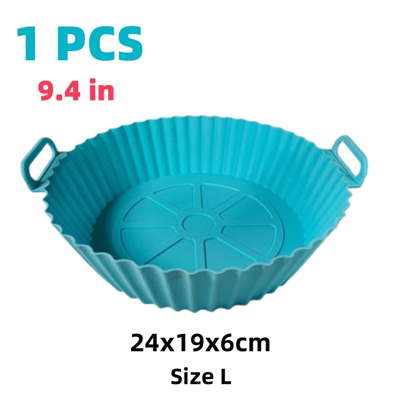 Airfryer-cesta de silicona, bandeja para hornear reutilizable, molde de silicona para freidora de aire, Pizza, pollo frito, cesta, revestimientos para freidora de aire, accesorios