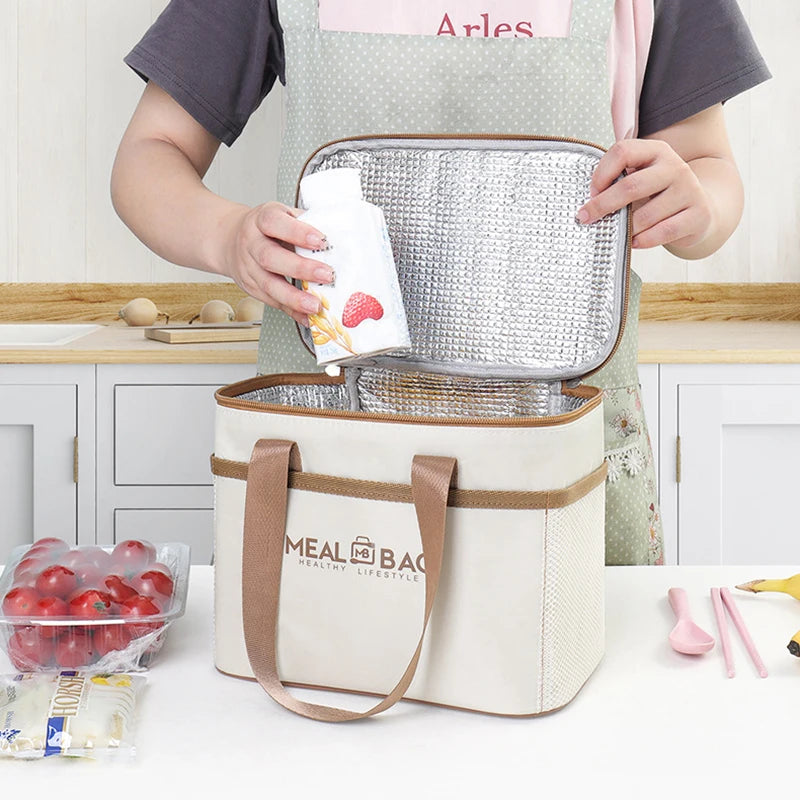 Bolsa de almuerzo portátil, caja aislada para alimentos, caja aislada con correa impermeable para el hombro, bolsa de fiambrera de mano, aluminio fresco DH